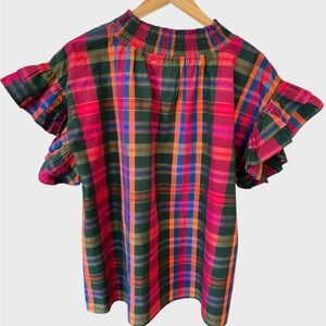 Sunshine Tienda Colorful Plaid Ruffle Sleeve Top